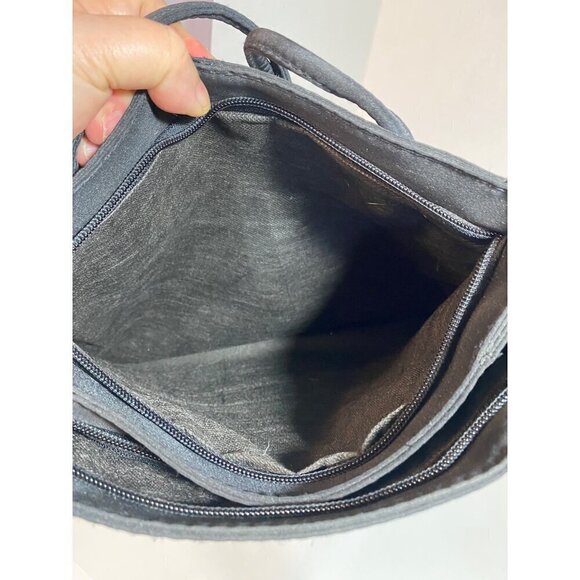 Black Shoulder Bag Double Handle Two Section Zipper Close - Picture 4 of 8